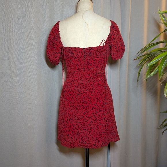 Realisation Par Red Mini Dress Venus Puff Sleeves Sweetheart Silk XS - Picture 4 of 10